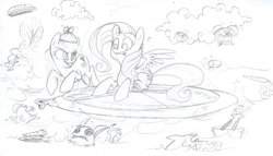 Size: 1024x584 | Tagged: safe, artist:moonraven2, fluttershy, screwball, g4, chaos, hat, propeller hat