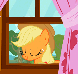 Size: 420x400 | Tagged: safe, screencap, applejack, g4, season 1, the show stoppers, animated, cringing, cropped, eye twitch, female, gritted teeth, solo