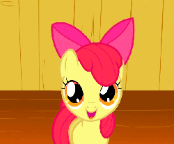 Size: 578x480 | Tagged: safe, screencap, apple bloom, scootaloo, sweetie belle, earth pony, pegasus, pony, unicorn, g4, the show stoppers, adorabloom, animated, apple bloom's bow, blinking, bow, clubhouse, cropped, crusaders clubhouse, cute, cutealoo, cutie mark crusaders, diasweetes, female, filly, foal, gif, hair bow, open mouth, spread wings, talking, wings