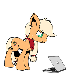 Size: 1000x1000 | Tagged: safe, artist:marshmallow, applejack, g4, apple (company), bandana, cute, female, simple background, solo