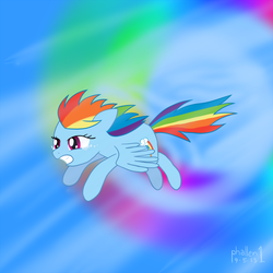 Size: 1400x1400 | Tagged: safe, artist:phallen1, rainbow dash, g4, exhausted, female, flying, solo, sonic rainboom