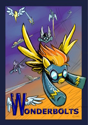 Size: 1042x1489 | Tagged: safe, artist:turonie, soarin', spitfire, pegasus, pony, g4, flying, poster, wings, wonderbolts
