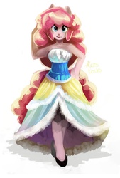 Size: 1181x1748 | Tagged: safe, artist:locksto, pinkie pie, earth pony, anthro, g4, ambiguous facial structure, clothes, dress, female, solo