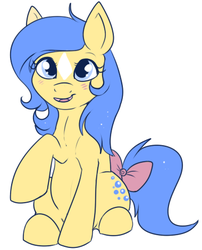 Size: 380x470 | Tagged: safe, artist:lulubell, bubbles (g1), earth pony, pony, g1, bow, bubblebetes, coat markings, cute, facial markings, female, raised hoof, simple background, solo, star (coat marking), tail bow, white background