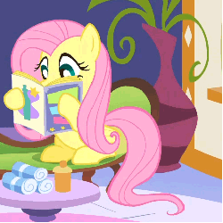 Size: 495x495 | Tagged: safe, screencap, fluttershy, g4, green isn't your color, season 1, animated, cropped, female, magazine, reading, sitting, solo, spa
