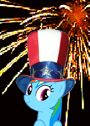 Size: 435x610 | Tagged: safe, artist:kuren247, rainbow dash, g4, 4th of july, american independence day, animated, female, fireworks, hat, independence day, solo, united states