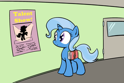 Size: 1280x861 | Tagged: safe, artist:whatsapokemon, trixie, pony, unicorn, g4, book, cute, diatrixes, female, filly, mare, poster, solo, younger