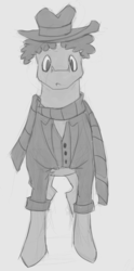 Size: 651x1315 | Tagged: safe, artist:jelly shades, pony, doctor who, fourth doctor, male, monochrome, ponified, sketch, solo, the doctor, tom baker