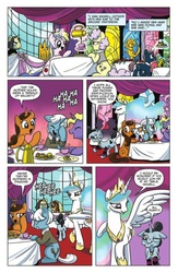 Size: 716x1100 | Tagged: safe, idw, official comic, crystal clear, gingersnap, holly dash, ponet, princess celestia, professor inkwell, spike, top marks, alicorn, pony, unicorn, g4, spoiler:comic, spoiler:comicm08, cameo, comic, female, harry potter, harry potter (series), idw advertisement, laughing, levitation, magic, male, mare, preview, severus snape, stallion, sybill trelawney, telekinesis
