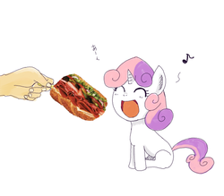 Size: 700x612 | Tagged: safe, edit, sweetie belle, g4, censored, cute, diasweetes, food, not porn, sandwich, sandwich censorship, subway (restaurant), unnecessary censorship