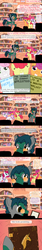 Size: 400x2400 | Tagged: safe, artist:wryte, apple bloom, scootaloo, sweetie belle, oc, oc:phoe, g4, book, comic, cutie mark crusaders, golden oaks library, library, newbie artist training grounds, noodle incident, sunglasses