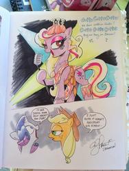 Size: 426x568 | Tagged: source needed, useless source url, safe, artist:andypriceart, idw, applejack, rarity, pony, g4, andy you magnificent bastard, boys boys boys, fridge horror, lady gaga, meat dress, ponified, ponified celebrity, song reference
