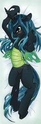 Size: 516x1548 | Tagged: safe, artist:yukandasama, queen chrysalis, changeling, changeling queen, g4, body pillow, body pillow design, cute, cutealis, female, mare, on back, solo