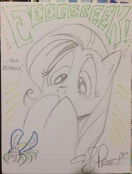 Size: 868x1136 | Tagged: safe, artist:andypriceart, fluttershy, beetle, insect, pony, stag beetle, g4, cute, eyes on the prize, screaming, traditional art, wide eyes