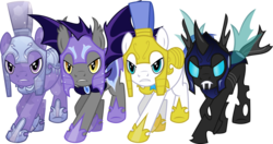Size: 1024x540 | Tagged: safe, artist:theshadowstone, bat pony, changeling, crystal pony, pony, g4, armor, changeling officer, crystal guard, crystal guard armor, guard, line-up, night guard, royal guard, simple background, transparent background, vector