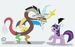 Size: 1323x834 | Tagged: safe, artist:unclescooter, discord, twilight sparkle, g4
