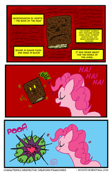 Size: 900x1387 | Tagged: safe, artist:unclescooter, pinkie pie, earth pony, pony, g4, comic, crossover, evil dead, female, laughter song, mare, necronomicon