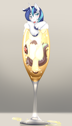 Size: 429x750 | Tagged: safe, artist:everfreeshrine, shining armor, pony, unicorn, g4, alcohol, blushing, champagne, cup of pony, drink, drunk, glass, male, micro, solo, wine