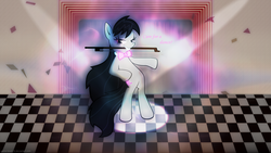 Size: 2560x1440 | Tagged: safe, artist:game-beatx14, artist:pssyndrome, octavia melody, earth pony, pony, g4, bipedal, female, mouth hold, solo, wallpaper