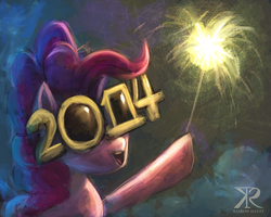 Size: 1440x1152 | Tagged: safe, artist:grissaecrim, pinkie pie, g4, 2014, chinese new year, chinese zodiac, female, glasses, new year, solo, year of the horse