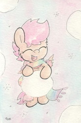 Size: 669x1014 | Tagged: safe, artist:slightlyshade, scootaloo, g4, clothes, eyes closed, female, scarf, snow, solo, traditional art, winter