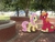 Size: 2592x1944 | Tagged: safe, artist:bobthelurker, artist:kdogfour, artist:tokkazutara1164, big macintosh, fluttershy, earth pony, pony, g4, bench, irl, male, photo, playground, ponies in real life, shadow, ship:fluttermac, shipping, stallion, straight, tree, vector