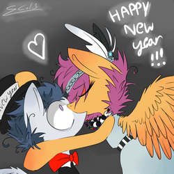 Size: 4822x4822 | Tagged: safe, artist:scootaloocuteness, rumble, scootaloo, pegasus, pony, g4, absurd resolution, bow, clothes, duo, feather, female, hat, heart, kiss on the lips, kissing, male, ship:rumbloo, shipping, straight