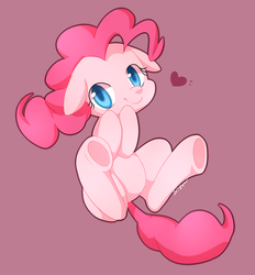 Size: 1318x1420 | Tagged: dead source, safe, artist:sion, pinkie pie, earth pony, pony, g4, cute, diapinkes, female, floppy ears, heart, looking at you, simple background, solo, underhoof