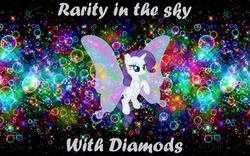 Size: 1024x640 | Tagged: dead source, safe, artist:gerardogreiff, rarity, g4, artificial wings, augmented, bubble, butterfly wings, female, glimmer wings, grammar error, lucy in the sky with diamonds, magic, magic wings, psychedelic, rainbow background, solo, text, the beatles, wings