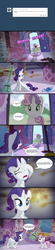 Size: 1280x5834 | Tagged: safe, artist:anima-dos, rarity, sweetie belle, ask baby discord, g4, ask, broom, carousel boutique, crying, disaster, frown, grumpy, idea, lightbulb, magic, mess, smiling, tumblr, yelling
