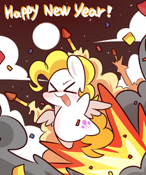 Size: 920x1100 | Tagged: safe, artist:php56, surprise, g1, g4, chibi, confetti, explosion, female, fireworks, g1 to g4, generation leap, happy new year, moon, rocket, solo