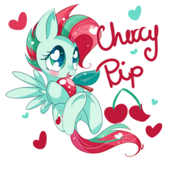 Size: 1000x1000 | Tagged: safe, artist:ipun, oc, oc only, oc:cherry pip, pegasus, pony, cherry, food, fruit, heart, heart eyes, simple background, solo, transparent background, wingding eyes