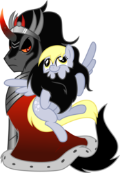 Size: 7500x10790 | Tagged: safe, artist:mactavish1996, artist:mickeymonster, derpy hooves, king sombra, pegasus, pony, g4, absurd resolution, female, king sombra is not amused, male, mare, simple background, stallion, transparent background, unamused, vector