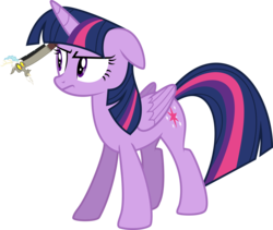 Size: 6000x5062 | Tagged: safe, artist:derpyworks, discord, twilight sparkle, alicorn, draconequus, pony, g4, princess twilight sparkle (episode), absurd resolution, female, floppy ears, male, mare, micro, simple background, transparent background, twilight sparkle (alicorn), twilight sparkle is not amused, unamused, vector