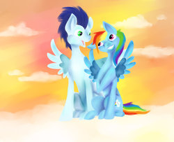 Size: 1024x832 | Tagged: safe, artist:kozunen, rainbow dash, soarin', g4, female, male, ship:soarindash, shipping, straight