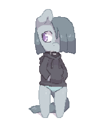 Size: 500x564 | Tagged: safe, artist:lonelycross, marble pie, g4, animated, clothes, collar, female, hoodie, lonely inky, panties, pixel art, solo, striped underwear, underwear