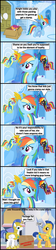 Size: 1047x4691 | Tagged: safe, artist:bronybyexception, flash sentry, rainbow dash, scootaloo, pony, g4, clothes, comic, costume, out of character, package, pointy ponies, rainbow douche, royal guard, scootabuse, shadowbolts, shadowbolts costume, shoulder angel, shoulder devil, uniform, wonderbolt trainee uniform, wonderbolts