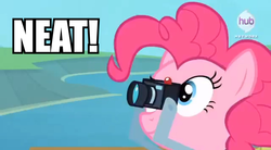 Size: 854x470 | Tagged: safe, screencap, pinkie pie, g4, pinkie apple pie, camera, female, image macro, neat, solo