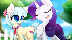 Size: 1920x1080 | Tagged: safe, artist:dshou, coco pommel, rarity, earth pony, pony, g4, rarity takes manehattan