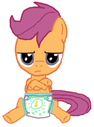 Size: 518x700 | Tagged: safe, artist:orangekittyab, scootaloo, g4, crinkleloo, diaper, female, filly, foal, non-baby in diaper, pouting, solo