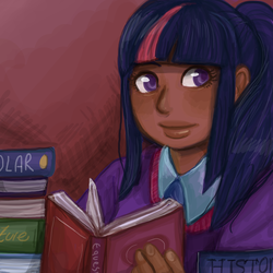 Size: 3000x3000 | Tagged: safe, artist:superlucky13, twilight sparkle, human, g4, book, dark skin, female, high res, humanized, solo