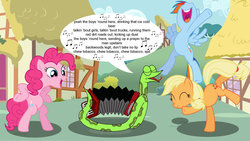 Size: 1189x672 | Tagged: safe, artist:porygon2z, edit, applejack, pinkie pie, rainbow dash, reptile, snake, g4, accessory-less edit, blake shelton, boys 'round here, chicken dance, craig slithers, crossover, dancing, missing accessory, sanjay and craig, singing