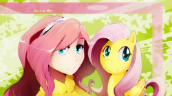 Size: 1300x730 | Tagged: safe, artist:skyeypony, fluttershy, human, pegasus, pony, g4, clothes, crossdressing, crossover, duo, female, femboy, male, mare, separated at birth, smiling, sweater, sweatershy, tsukimiya ringo, uta no prince-sama