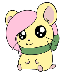 Size: 238x268 | Tagged: safe, artist:milkwolf, fluttershy, hamster, g4, ask-friendlyshy, clothes, female, hamtaro, scarf, solo, species swap, style emulation