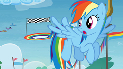 Size: 1920x1080 | Tagged: safe, screencap, dizzy twister, orange swirl, prism glider, prism strider, rainbow dash, rainbow swoop, spectrum, g4, rainbow falls