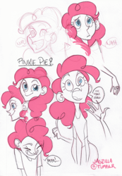 Size: 504x730 | Tagged: safe, artist:jagzilla, pinkie pie, human, g4, facial expressions, female, humanized, sketch dump, solo