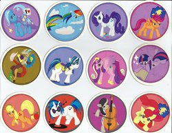 Size: 1280x989 | Tagged: safe, artist:shelved_oddities, apple bloom, applejack, discord, dj pon-3, octavia melody, princess cadance, rainbow dash, rarity, scootaloo, shining armor, trixie, twilight sparkle, vinyl scratch, g4, badge, patch