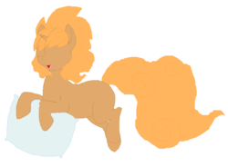 Size: 831x612 | Tagged: safe, artist:princessamity, oc, oc only, laughing, leaping, pillow, pixel art, simple background, solo, wip