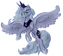 Size: 719x637 | Tagged: safe, artist:remains, princess luna, alicorn, pony, g4, female, flying, looking at you, mare, s1 luna, simple background, smiling, solo, spread wings, white background