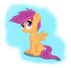 Size: 2765x2654 | Tagged: safe, artist:machstyle, scootaloo, pegasus, pony, g4, abstract background, blank flank, cute, cutealoo, female, filly, foal, sitting, solo, spread wings, windswept mane, wings